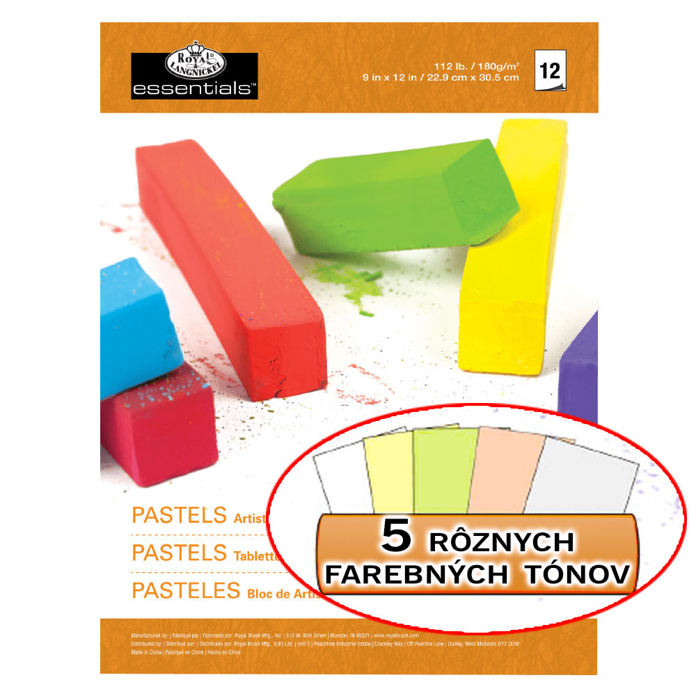 Blok farebných papierov pre pastel Royal & Langnickel 180g, 12 listov