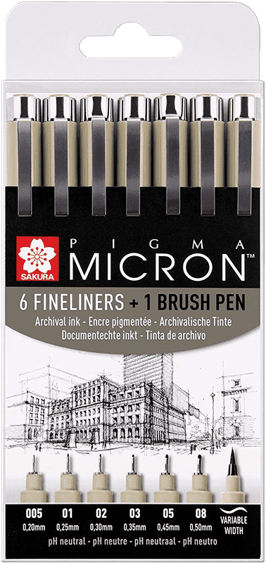 SAKURA Pigma Micron - 6 ks + 1ks BRUSH PEN