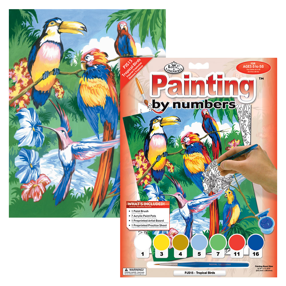 Maľovanie podľa čísiel A4 - Tropické vtáky