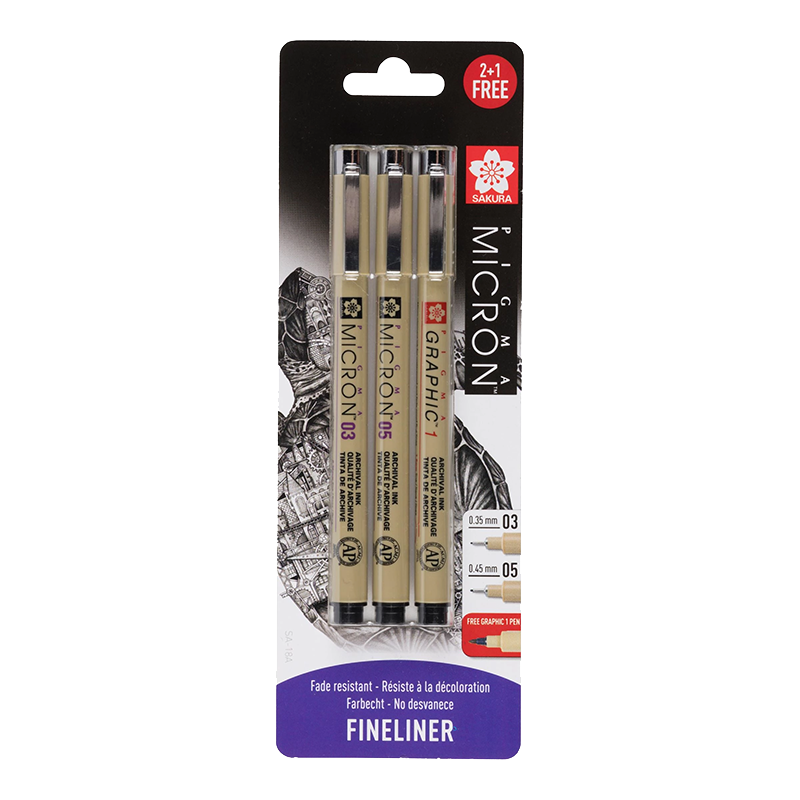 Technické perá Sakura Pigma Micron® 03, 05, Graphic - sada 3ks v blistri